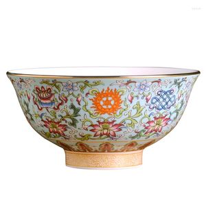 Bols 5.5 pouces Jingdezhen émail tibétain de bon augure huit trésor motif bol famille chinoise os porcelaine riz Antique