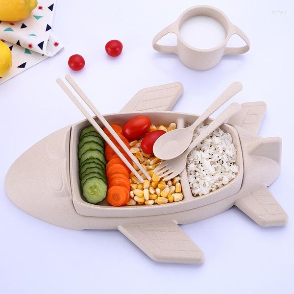 Bols 5 pièces ensemble Mini avion couverts pour enfants dessin animé assiette baguettes cuillère tasse vaisselle pour enfants