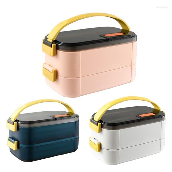 Tazones de lonchera portátil 51BD 2 capas Bento Acero inoxidable Lunchbox Termal Contenedor Compartimento a prueba de fugas