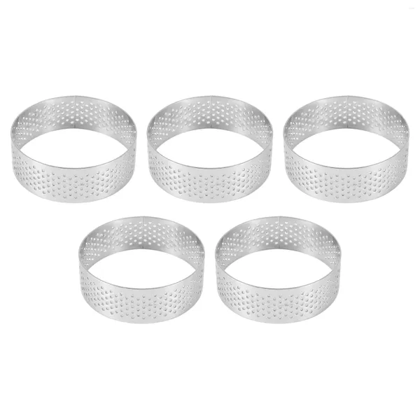 Bols 5pcs 6cm circulaire tarte anneau dessert en acier inoxydable perforation tarte aux fruits quiche gâteau mousse moule cuisine cuisson moule