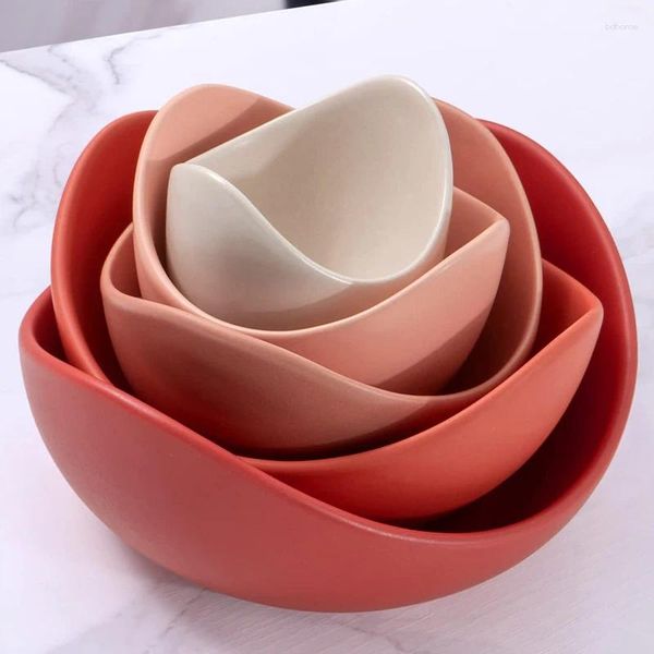 Bols 5pcs / ensemble Creative Lotus Notakia Fruit Salad Bowl lave-vaisselle Micro-ondes en toute sécurité Céramique unique Idéal pour le restaurant à domicile