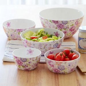 Kommen 5 % Set Floral Bone China Dinner Bowl voor het koken Keuken Porelain ramen keramische noedelservice