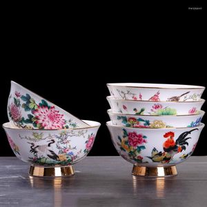 Kommen 6 inch keramische rijstkom goudrand vintage bot china Chinees servies eilgtuin decoratie soepcontainer