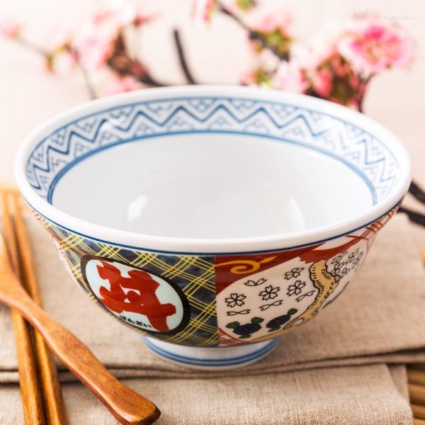 Bols 6 Pouces Japon Zakka Style Nouilles De Boeuf En Céramique Grande Soupe Sur-émaillé Floral Imprimé 585 ML Porcelaine Vaisselle Bol Couverts