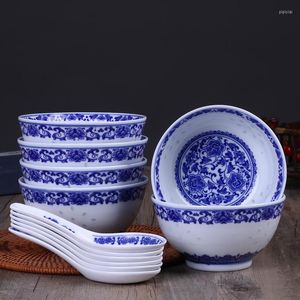 Bols 6 pièces/lot 4.5 pouces Jingdezhen bleu et blanc porcelaine riz Ramen cuillère à soupe chinois Dragon bol en céramique accessoires de cuisine