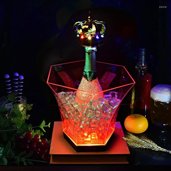 Cuencos 7 colores Barras LED Fiesta nocturna 6L Diamante Impermeable Plástico Cubo de hielo Iluminar Champagne Cerveza Tazón Discotecas