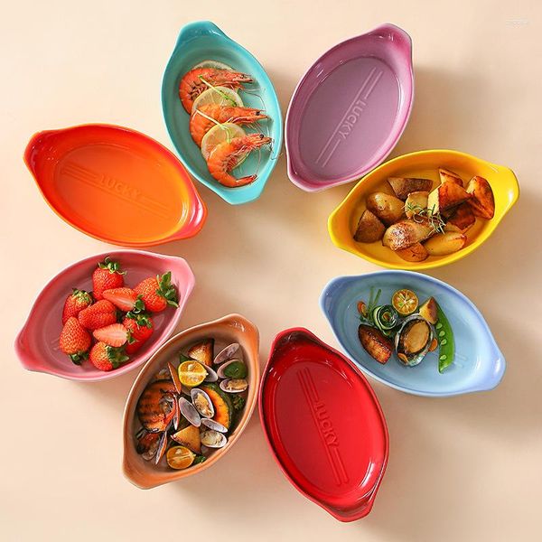Bols 8 couleurs dégradé céramique bateau en forme de plaque ovale fruits salade plats bol four Applicable cuisson cuisine vaisselle