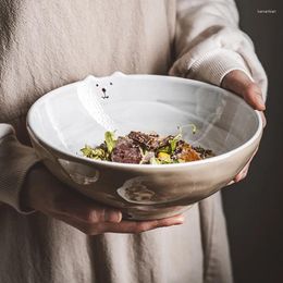 Kommen 8 inch keramische ramen kom met de hand geverfde diernoedelsoepsades salade mengenmicrogolf veilig servies voor 1200 ml