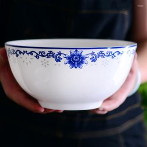 Bols 8 Pouces Grand Bol Ramen Soupe De Nouilles En Porcelaine Bleue Et Blanche Jingdezhen Bone China Salad Céramique Vaisselle Chinoise