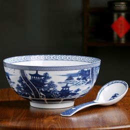 Kommen 9 inch Jingdezhen blauw en witte porselein ramen kom verdikte keramisch Chinees servies fruitsalade mengencontainer kunst