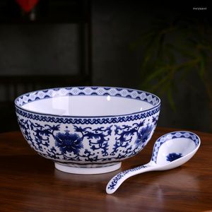 Bols 9 pouces Jingdezhen céramique grand bol Ramen soupe épaissie bleu et blanc porcelaine fruits salade mélange nouilles