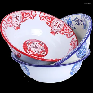 Kommen Ancient China Antiek emaille Bowl Printbekken Retro Hoge capaciteit Home Restaurant Keukencontainer Soep Pot