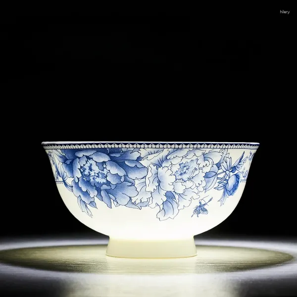 Bols Arrivals Jingdezhen Ceramics Anti Scarding High Foot Bowl multifonctionnel Home Blue et White Porcelain Table Varelle