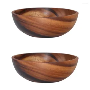 Tazones AT14 2x Natural de madera hecha a mano Tazón de madera clásica platos de comedor de sopa redonda de madera utensilios de cocina