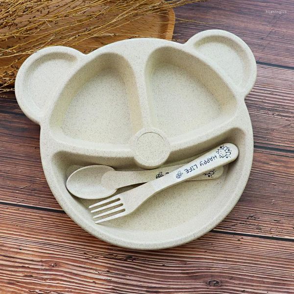 Bols B204 ours ensemble d'assiettes pour enfants paille de blé créatif ménage vaisselle bébé grille plateau petit déjeuner fourchette cuillère