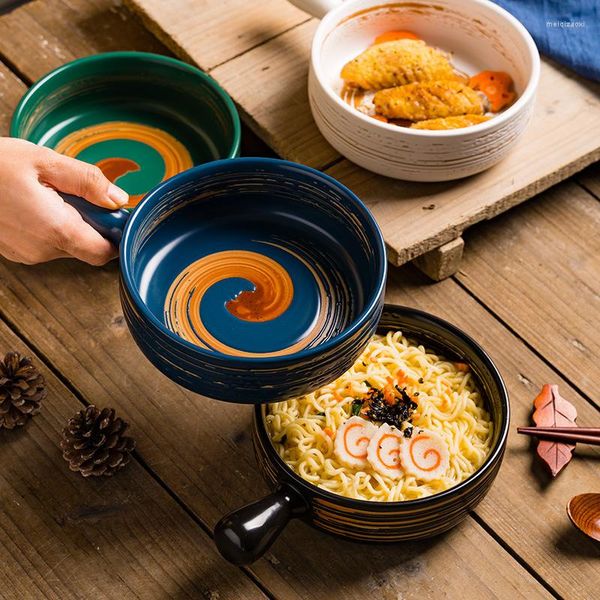 Bols bol de riz cuit au four salade de fruits en céramique peint à la main une poignée plaque de cuisson Style japonais ménage petit déjeuner casserole