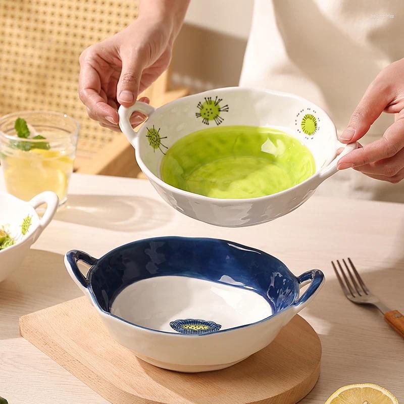 Miski Binaural Bowl Sałatka ceramiczna siedem calowych makaronów mikrofalowych piekarnik Kreatywność gospodarstwa domowego