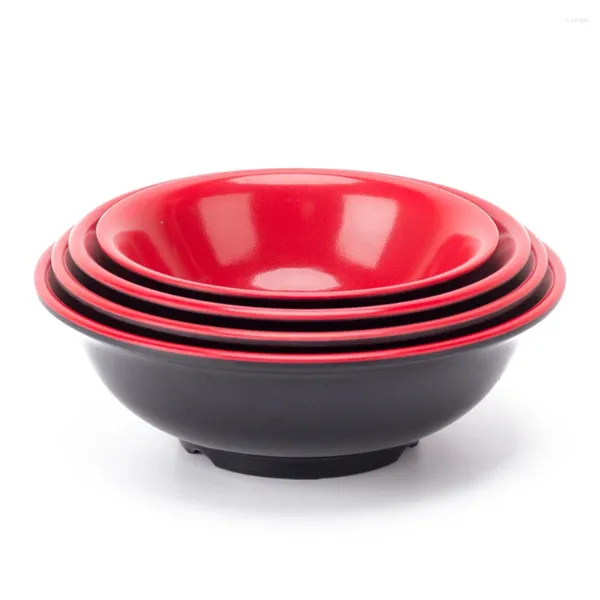 Cuencos Negro Rojo Serie de doble color Roll Mouth Bowl Coreano Arroz Fideos Sopa Comedor Mesa Imitación Porcelana Vajilla