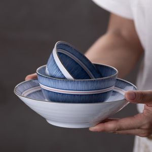 Kommen blauw en wit porselein ramen bowl home grote diepe soepplaat set Japans restaurant el dagelijkse servies ce / eu