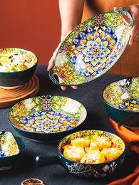 Kommen kom schotel set keramisch tabelgare Boheemse vintage salade rijst binaurale soep noedel groot huishouden handvat bakplaat