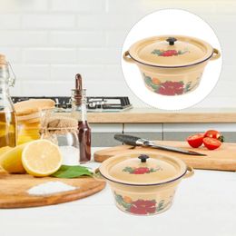 Kommen kom keukenvoorziening vintage pot gadget gadget emaille deksel olie reuzel retro geëmailleerde keramische ramen