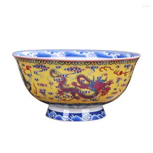 Bols Gobelet en céramique en porcelaine, bol de riz, grande soupe Ramen, Porringer, motif de Dragon, vaisselle antique chinoise
