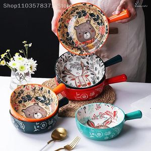 Tazones de cerámica Mango pintado a mano Tazón ensalada de desayuno de dibujos animados creativos con arroz horneado horneado