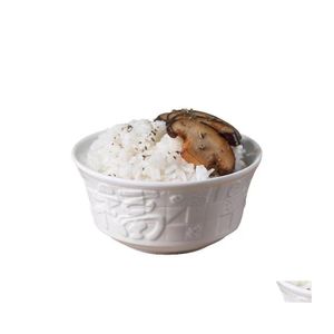 Bols Bol de riz domestique en céramique grande soupe européenne en relief vaisselle blanche créative petit déjeuner Dim Sum petite livraison directe maison Gar Dhe4Q