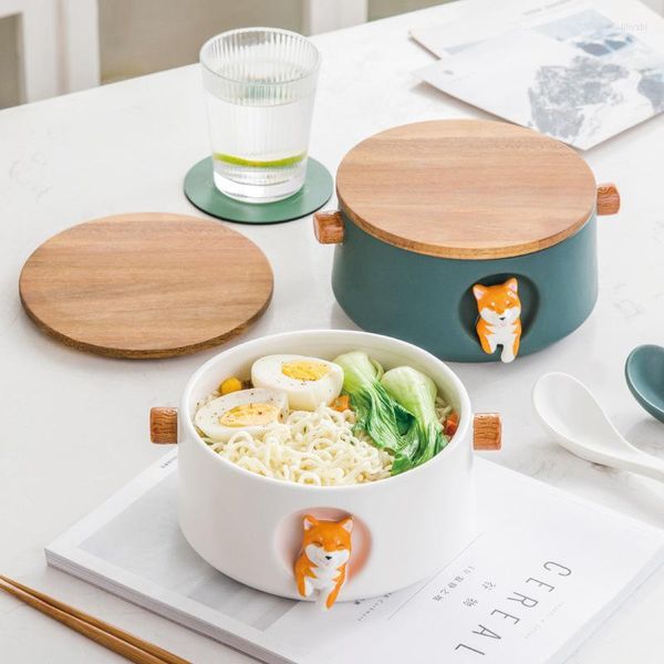 Cuencos Tazón de fideos instantáneos de cerámica con tapa Chaigou Juego de taza grande para dormitorio de estudiantes Caja de regalo