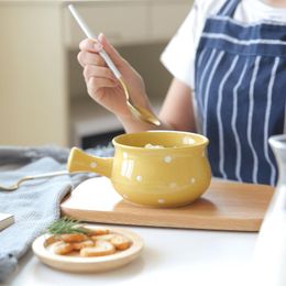 Kommen keramisch Japans golfpuntgreep kom creatief gezin ontbijt havermout dessert met pot noodle ramen salade