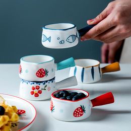 Kommen keramische mini pan steelpan melkpotje met handvat koffie suiker aardbeien bloemen patroon keuken kookgerei