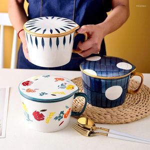 Kommen keramisch servies met handvat instant noedel bowl huishoudensoep Japanse handsp ainted creatief
