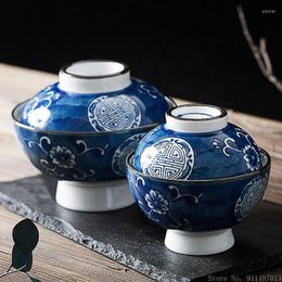 Kommen Chinees creatief blauw wit porseleinen patroon met deksel keramisch gestoomde eierdessert rijst gestoofde beker speciaal servies