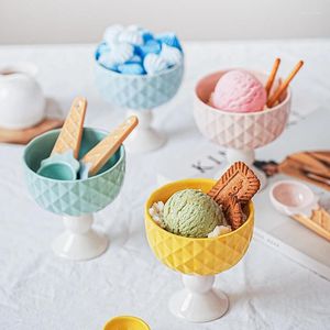 Bols couleurs style coréen bol mignon avec scoop glacée rond en céramique créatif gamin amusant tasse cotellerie