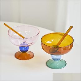 Cuencos Colorf Tazón de vidrio Helado para yogur Japonés Vajilla linda Sopa Mezcla de frutas Entrega de entrega Hogar Jardín Cocina Comedor Bar Dhiyf