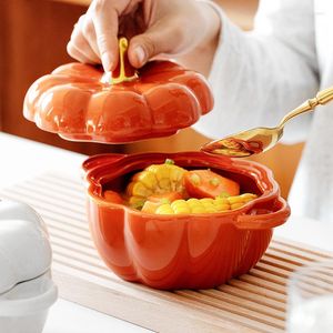 Bols bol en céramique coloré avec couvercle en forme de citrouille assiette de dessin animé salade vaisselle cuisine conteneur soupe pour enfants