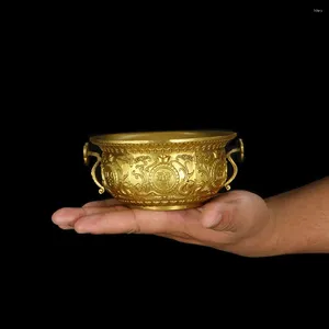 Bols en cuivre, bol d'offrande, fournitures d'autel tibétain doré pour brûler la décoration de bavures rituelles