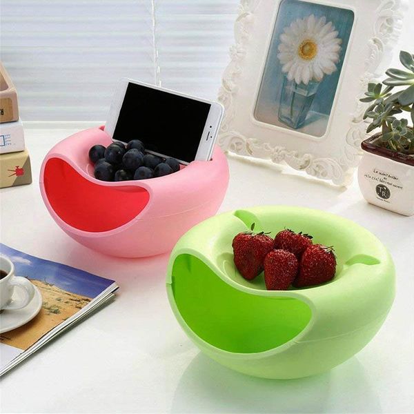 Cuencos Tazón creativo Doble capa Contenedor de frutas secas Snack Semilla Organizador Papelera Bandeja Vajilla con soporte para teléfono 1pc