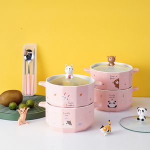 Bowls Creative Ceramic Cute Ramen Instant Noodle Cup Kawaii Japanse Kids Lunch Bento Box met serviescontainer 221203