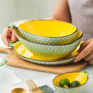 Bols créatifs en céramique saladier ananas assiette décor à la maison vaisselle mignon soupe nouilles fruits cuisine organisateur
