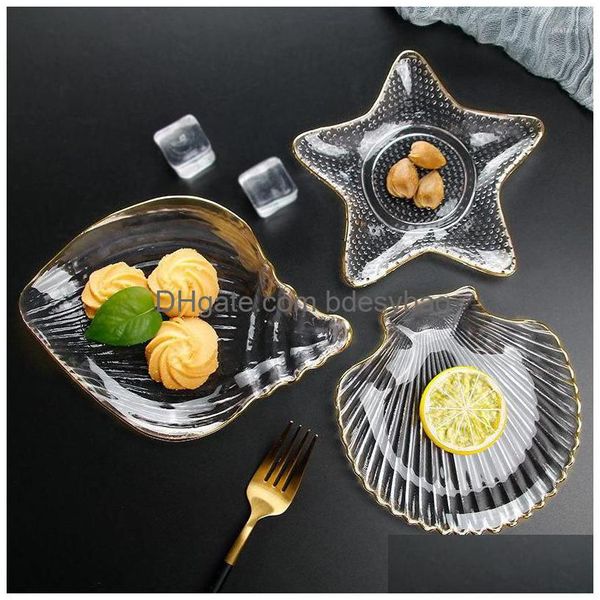 Bols Creative Verre Saladier Bord Or Fruits Nouilles Riz Cristal Étoile De Mer Conque Scalop En Forme De Décoration De La Maison Vaisselle Drop Deli Dhpfr