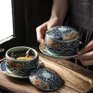 Kommen Creatieve Keuken Met Deksel Kom Japans Servies Keramiek Handgeschilderd Blauw-wit Porselein Soep Gestoomd Ei