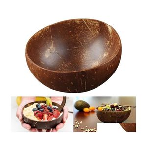 Cuencos Tazón De Madera De Coco Natural Creativo Ecológico Ensalada De Frutas Fideos Arroz Helado Arte Artesanía Decoración Entrega Directa Hogar Ga Dh25S