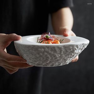 Cuencos con textura de piedra creativa, doble capa aislada, plato de cerámica Irregular para sopa, platos para restaurante, postre, cena, vajilla para el hogar