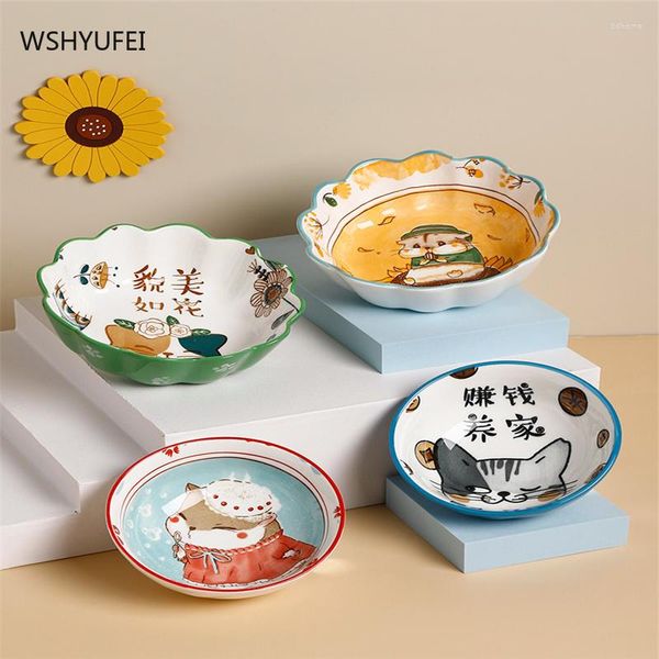 Cuencos Estilo de dibujos animados lindo Cuenco de arroz de cerámica Ensalada doméstica Plato de carne coreano Horno eléctrico de una sola capa
