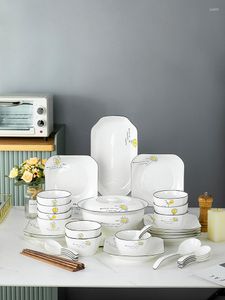Kommen schotel set huishoudelijke keramiek servies modern minimalistisch creatieve en eetstokjes combinatie grote soepkom vierkant