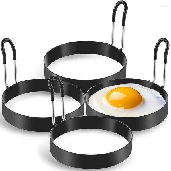 Bols œufs anneaux 4 pack moule à crêpes de cuisson aux œufs en acier inoxydable pour la friture et omelette