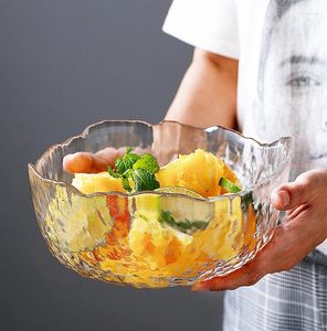 Bols Salad Bowl en verre en relief créatif de bordure irrégulière verrines dessert mélangeur la conception de conception de pluie de pluie