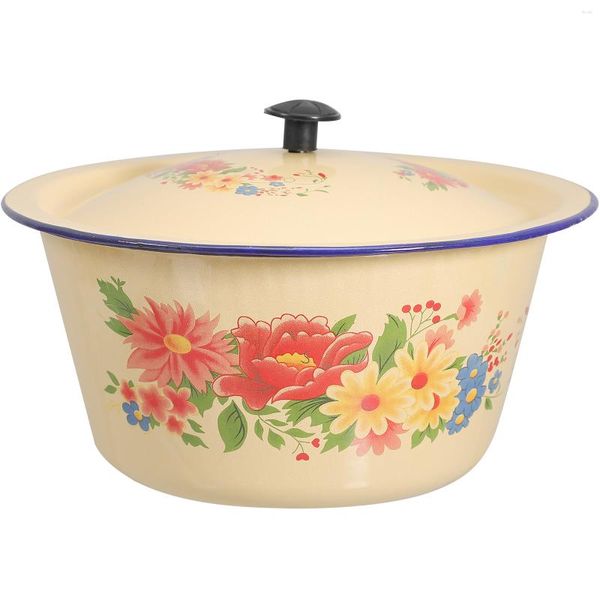 Cuencos Cuenca esmaltada Estilo retro Tazón de sopa Contenedores grandes Lavado de manos Bandeja de verduras Tapa Tina de sopera Olla de ramen Vintage