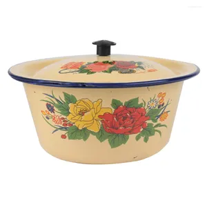 Bols Émail Bassin En Acier Inoxydable Couvercles De Mélange Vintage Maison Soupe Tureen Stockage Style Rétro Baignoire Ménage